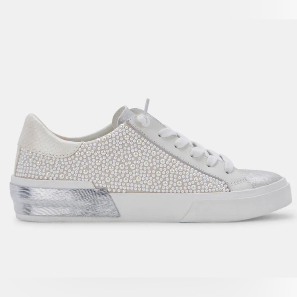 Dolce Vita White and Silver Embellished Low-Top Sneakers